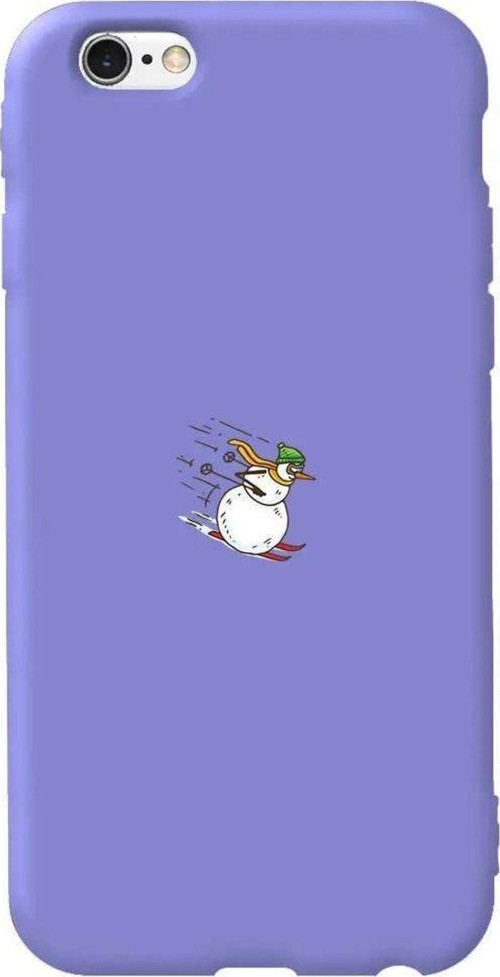 İphone 6 Uyumlu Lila Renkli Silikon Telefon Kılıfı - Snowman Skiing