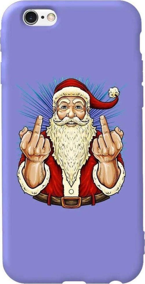 iphone 6S Plus Uyumlu Lila Renkli Silikon Telefon Kılıfı - Naughty Santa