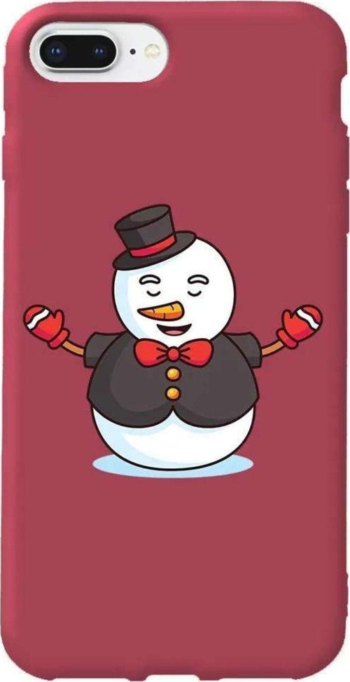 İphone 7 Plus Uyumlu Bordo Renkli Silikon Telefon Kılıfı - Snowman In Suit