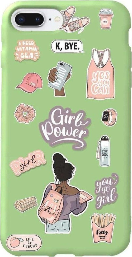 İphone 7 Plus Açik Yesil Renkli Silikon Telefon Kılıfı - Girl Power