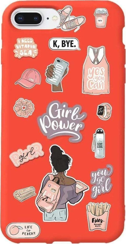 İphone 7 Plus Turuncu Renkli Silikon Telefon Kılıfı - Girl Power