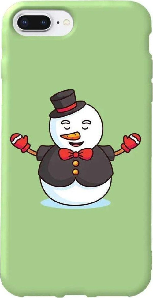 İphone 7 Plus Uyumlu Açık Yeşil Renkli Silikon Telefon Kılıfı - Snowman In Suit