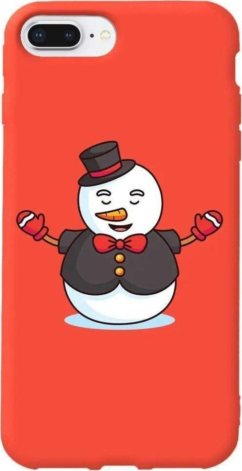 İphone 7 Plus Uyumlu Turuncu Renkli Silikon Telefon Kılıfı - Snowman In Suit