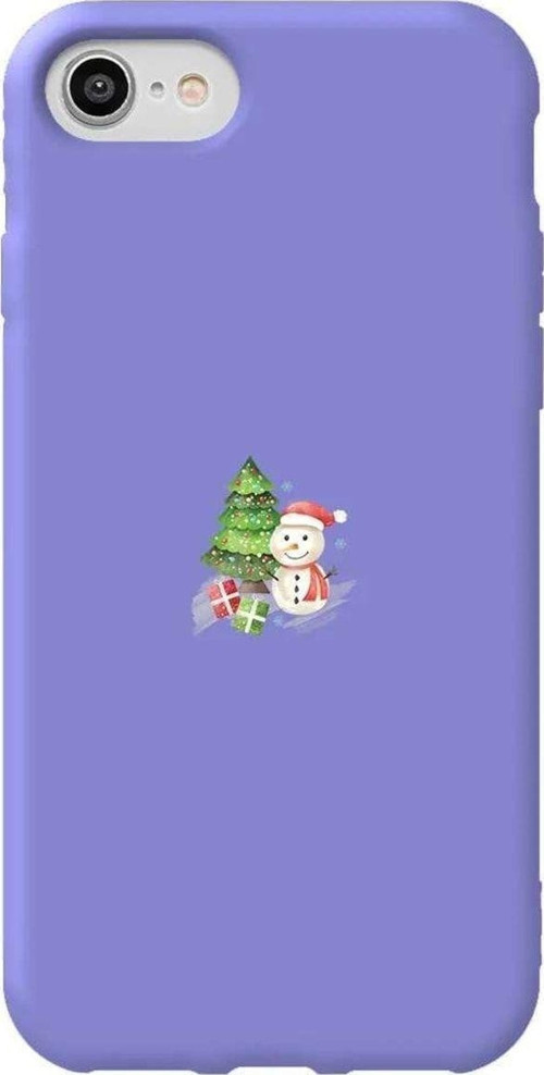 İphone 8 Lila Renkli Silikon Telefon Uyumlu Kılıfı - Cute Snowman