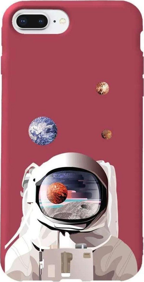 iphone 8 Plus Bordo Renkli Silikon Telefon Kılıfı - Astronotun Gözünden