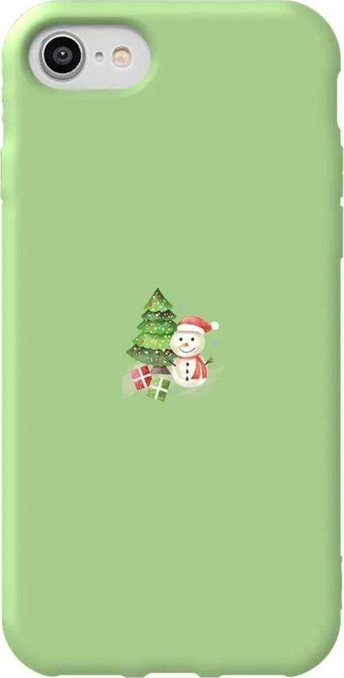 İphone 8 Uyumlu Açık Yeşil Renkli Silikon Telefon Kılıfı Cute Snowman
