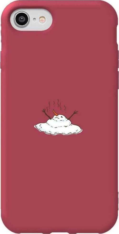 iphone Se 2020 Uyumlu Bordo Renkli Silikon Telefon Kılıfı - Melting Snowman