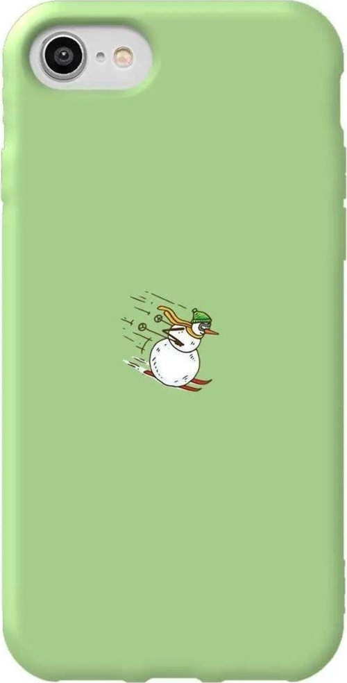 iphone Se 2020 Uyumlu Renkli Silikon Telefon Kılıfı- Snowman Skiing