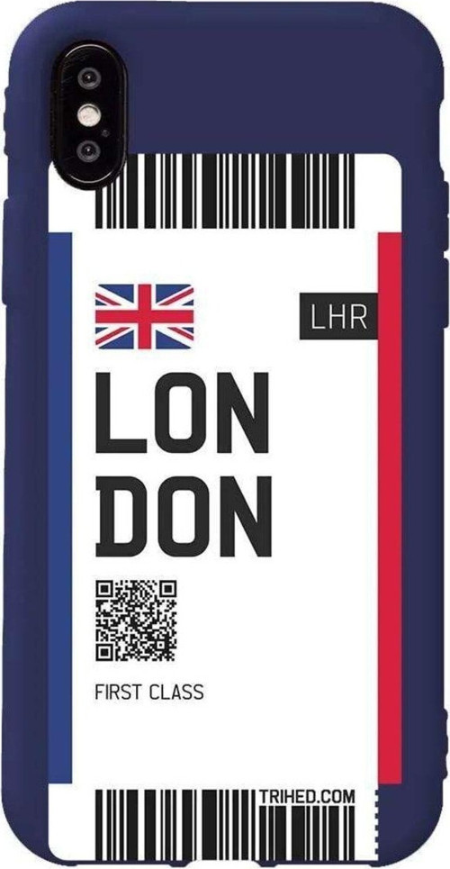 İphone XS Lacivert Renkli Silikon Telefon Kılıfı - London Bileti