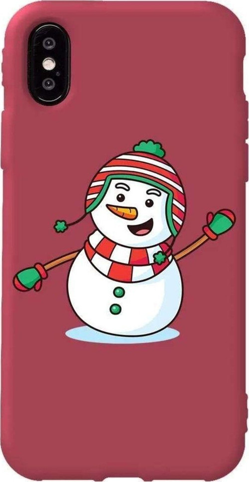 İphone X Uyumlu Bordo Renkli Silikon Telefon Kılıfı - Snowman 2