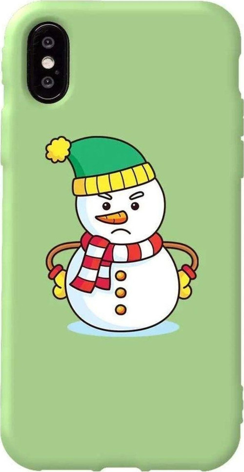 İphone X Uyumlu Açık Yeşil Renkli Silikon Telefon Kılıfı - Snowman 3