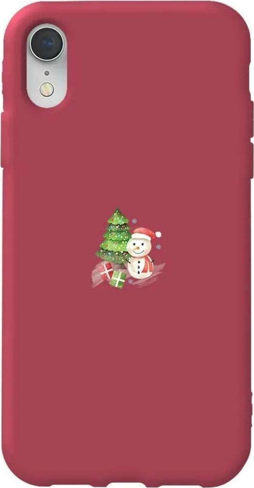 İphone XR Uyumlu Bordo Renkli Silikon Telefon Kılıfı - Cute Snowman