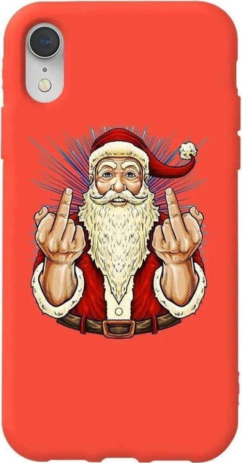 İphone XR Uyumlu Turuncu Renkli Silikon Telefon Kılıfı - Naughty Santa