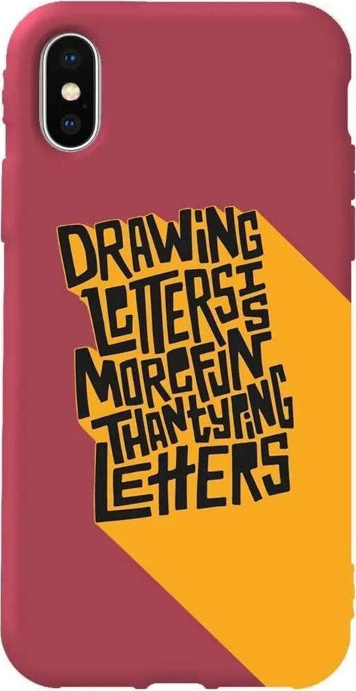 İphone XS Max Bordo Renkli Silikon Telefon Kılıfı - Drawing Letters