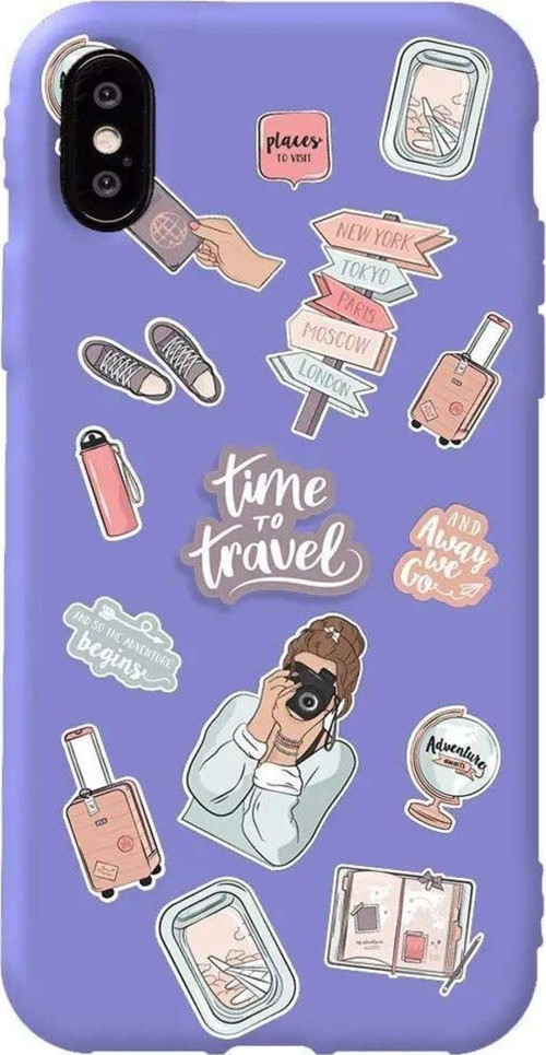 İphone XS Lila Renkli Silikon Telefon Kılıfı - Time Travel