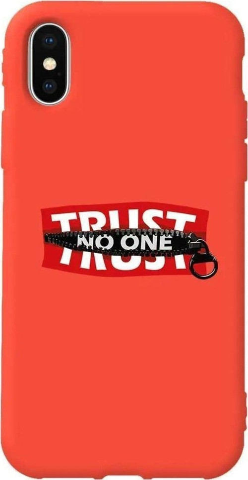 İphone XS Max Turuncu Renkli Silikon Telefon Kılıfı - Trust No One
