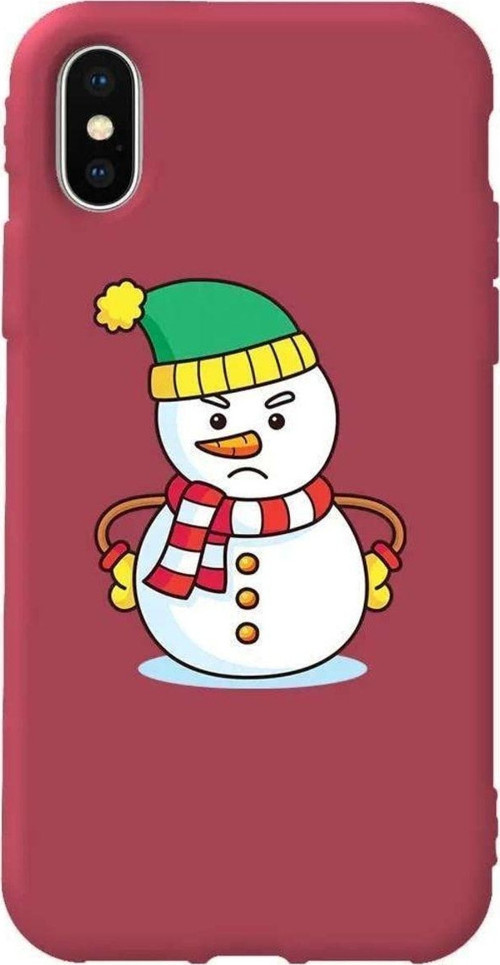 İphone XS Max Uyumlu Bordo Renkli Silikon Telefon Kılıfı Snowman 3