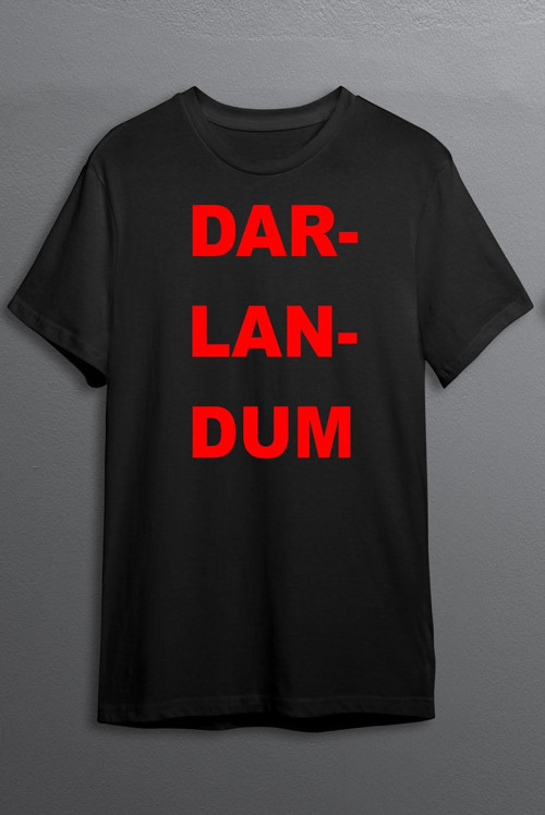 Darlandum Baskılı Pamuklu Likralı T-shirt (Kırmızı Yazılı Siyah) XL Beden