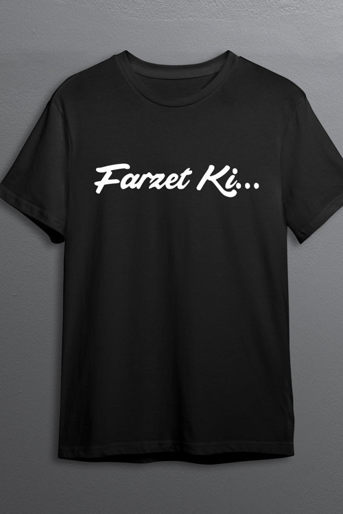 Farzet Ki Baskılı Pamuklu Likralı T-shirt (Beyaz Yazılı Siyah) L Beden