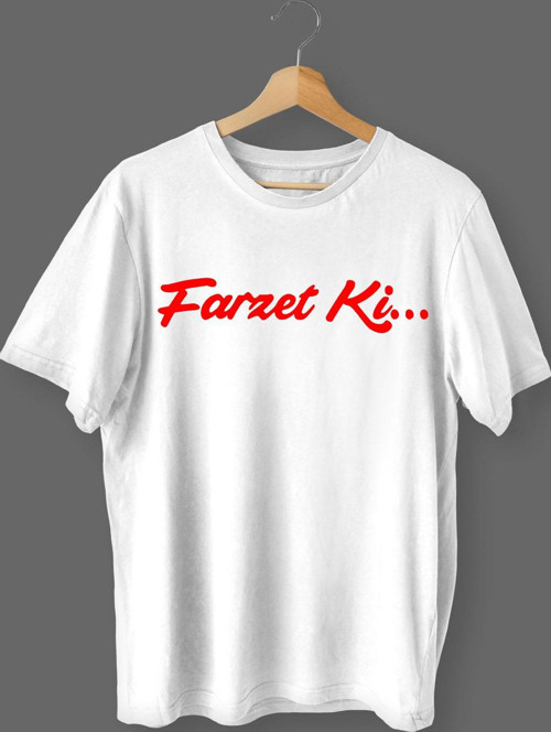 Farzet Ki Baskılı Pamuklu Likralı T-shirt (Kırmızı Yazılı Beyaz) S Beden