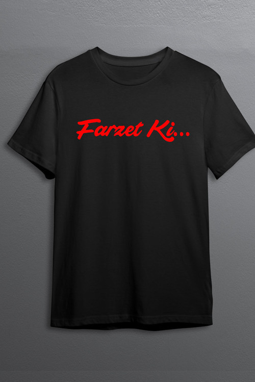 Farzet Ki Baskılı Pamuklu Likralı T-shirt (Kırmızı Yazılı Siyah) M Beden