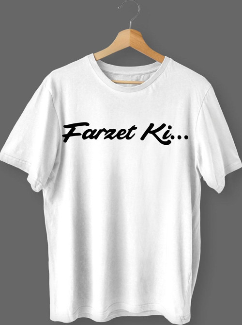 Farzet Ki Baskılı Pamuklu Likralı T-shirt (Siyah Yazılı Beyaz) M Beden