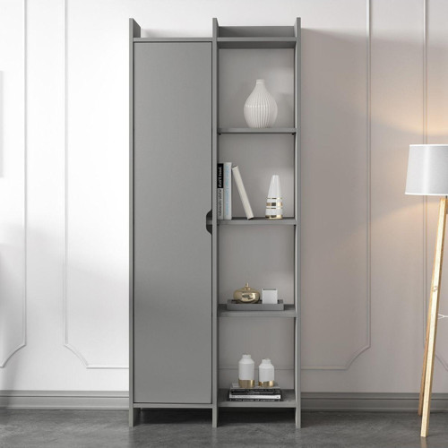Offer Çok Raflı, Tek Kapaklı Kitaplık - 180 cm, Ev-Ofis, Kütüphane Gri