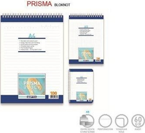 Prisma Spiralli Defter Karton Kapak Blok A5 100 Yaprak Düz
