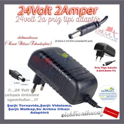 24V 2A Adaptör - 5.5*2.5MM-2.1mm Plastik Kasa Priz Tipi Adaptör 24 volt adaptör 2 amper priz tipi