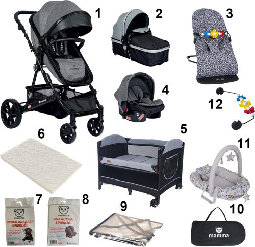Tokyo 12 in 1 Bebek Paketi ( Bebek Arabası + Anne Yanı Beşik + Yatak + Ana Kucağı + BabyNest )