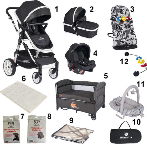 Sidney 12 in 1 Bebek Paketi ( Bebek Arabası + Park Beşik + Yatak + Ana Kucağı + BabyNest )