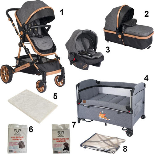 Moon 8 in 1 Bebek Paketi ( Travel Sistem Bebek Arabası + Anne Yanı Beşik + Sünger Yatak )