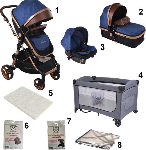 Neon 8 in 1 Bebek Paketi ( Travel Sistem Bebek Arabası + Park Yatak Beşik + Sünger Yatak