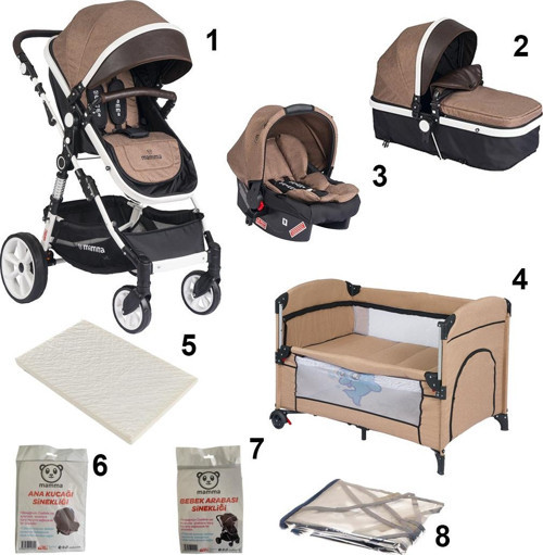 Vesta 8 in 1 Bebek Paketi ( Travel Sistem Bebek Arabası + Park Yatak Beşik + Sünger Yatak )