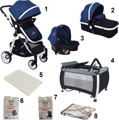 Uzay 8 in 1 Bebek Paketi ( Travel Sistem Bebek Arabası + Park Yatak Beşik + Sünger Yatak