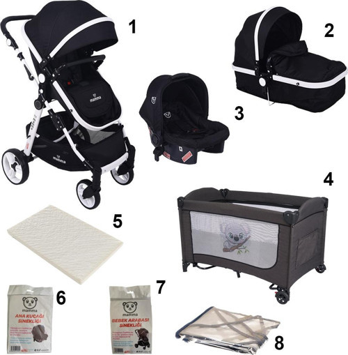 Karayel 8 in 1 Bebek Paketi ( Travel Sistem Bebek Arabası + Park Yatak Beşik + Sünger Yatak )