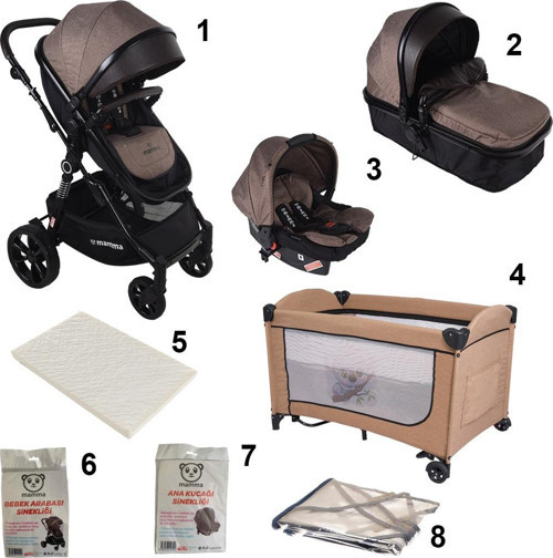 Satürn 8 in 1 Bebek Paketi ( Travel Sistem Bebek Arabası + Park Yatak Beşik + Sünger Yatak