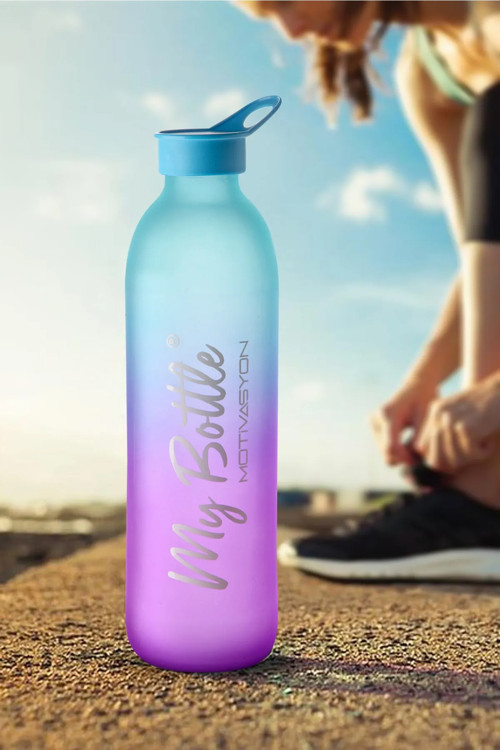My Bottle Renkli Motivasyon Matarası Cam Suluk Büyük Boy 1 Lt | Mavi Mor