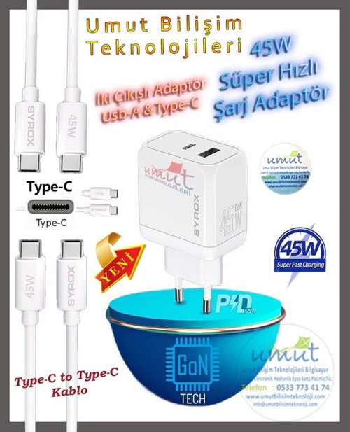 Umut Bilişim Samsung Galaxy S20 Fe 5g 45W Type-c Uyumlu Şarj Cihazı Şarj Aleti Seti (Kablo+Adaptör)