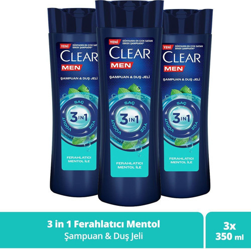 Men 3 In 1 Şampuan & Duş Jeli Ferahlatıcı Mentol Saç Yüz Vücut Için 350 Ml X3
