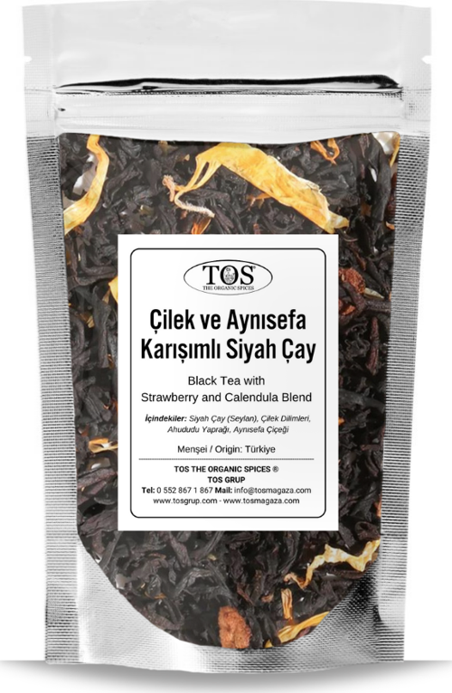 Çilek ve Aynısefa Karışımlı Siyah Çay 40 gr (1. Kalite) Strawberry and Calendula Black Tea Blend