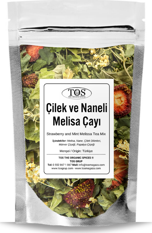 Çilek ve Naneli Melisa Çay Karışımı 250 gr (1. Kalite) Strawberry and Mint Lemon Balm Tea Blend