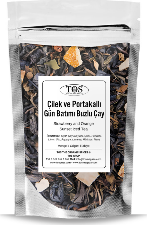 Çilek ve Portakallı Gün Batımı Buzlu Çay 40 gr (1. Kalite) Strawberry and Orange Sunset Iced Tea
