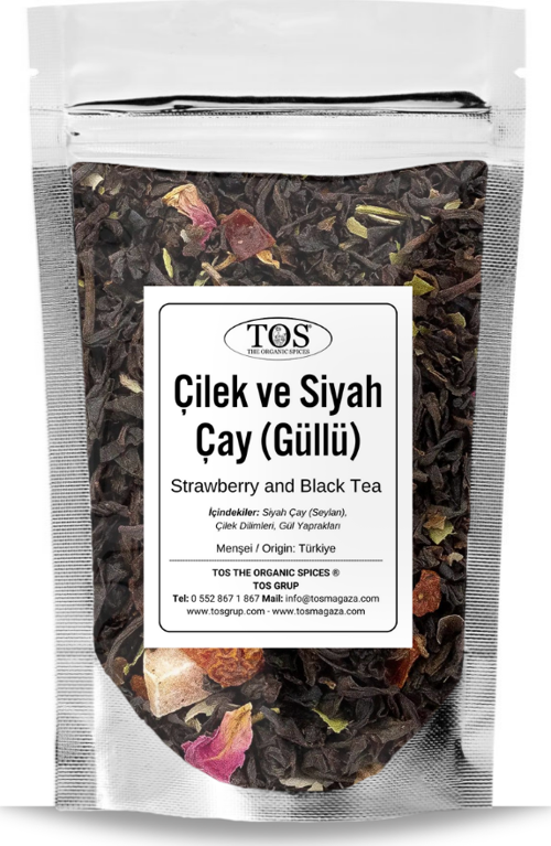 Çilek ve Siyah Çay (Güllü) 250 gr (1. Kalite) Strawberry and Black Tea (Rose)