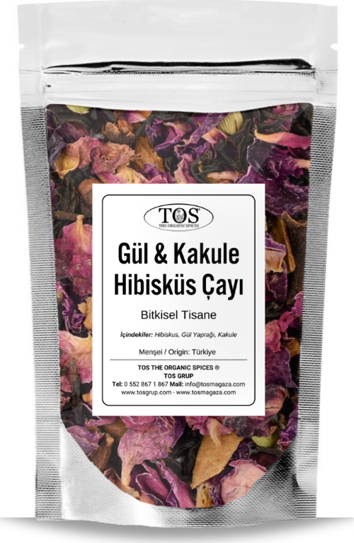 Gül & Kakule ve Hibisküs Çayı (Bitkisel Tisane) 40 gr (1. Kalite) Rose & Cardamom and Hibiscus Tea