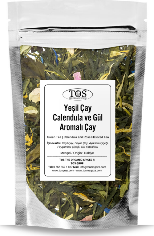 Yeşil Çay | Calendula ve Gül Aromalı Çay 40 gr (1. Kalite) Green Tea | Calendula & Rose Tea