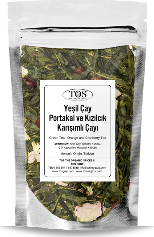Yeşil Çay | Portakal ve Kızılcık Çayı 100 gr (1. Kalite) Green Tea | Orange and Cranberry Tea