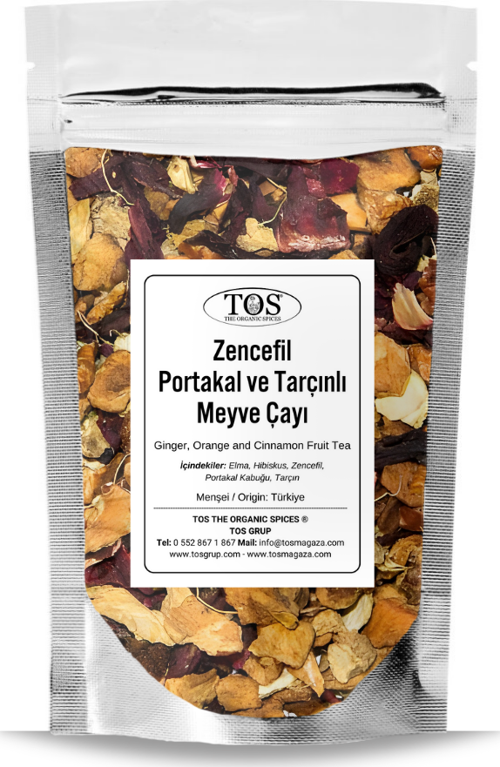 Zencefil Portakal ve Tarçınlı Meyve Çayı 100 gr (1. Kalite) Ginger, Orange, and Cinnamon Fruit Tea