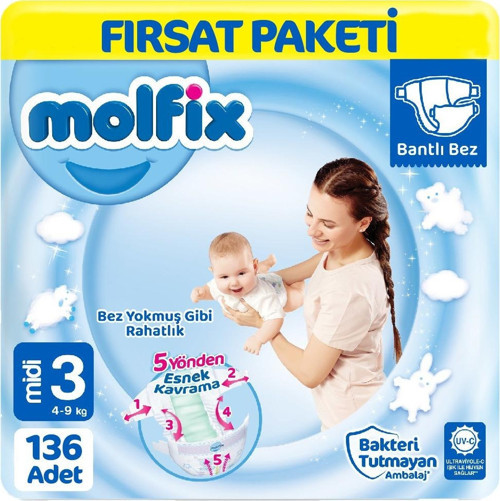Bebek Bezi 3 Beden Fırsat Paketi 68x2 136 Adet