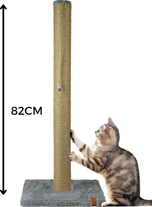 82 cm Lüx Tırmalama Tahtası Catnipli Jüt Tırmalama Gri